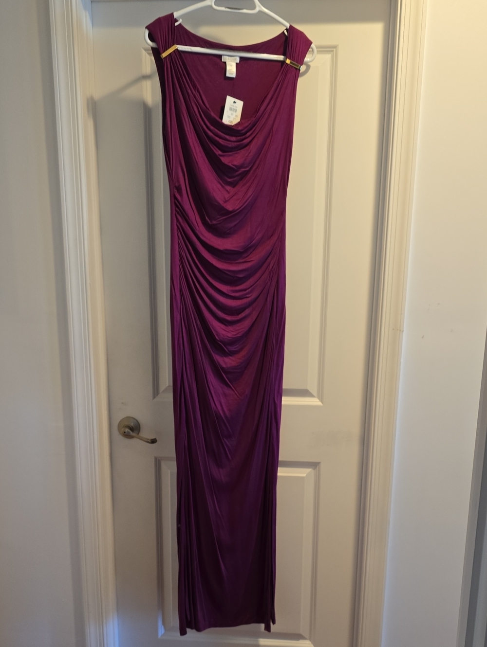 Cache Purple Draped Evening Maxi Dress